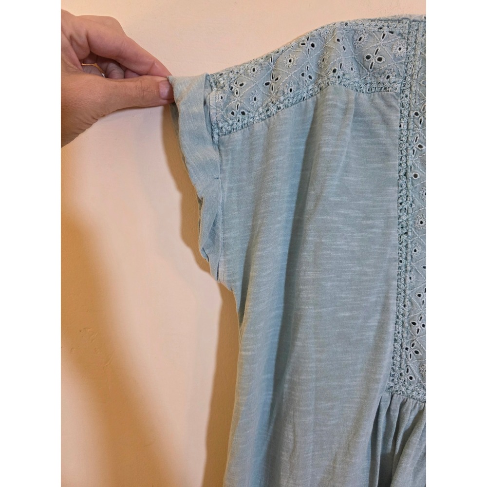 Lucky Brand Womens Eyelet Trim Split Neck T-Shirt Sage Green 7W66857 Size M - Picture 4 of 8